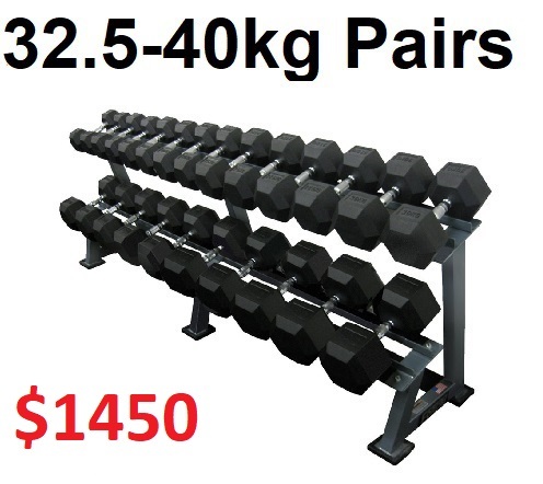 Fitquip 32.5-40kg Rubber Hex Dumbbell Package