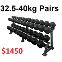 Fitquip 32.5-40kg Rubber Hex Dumbbell Package